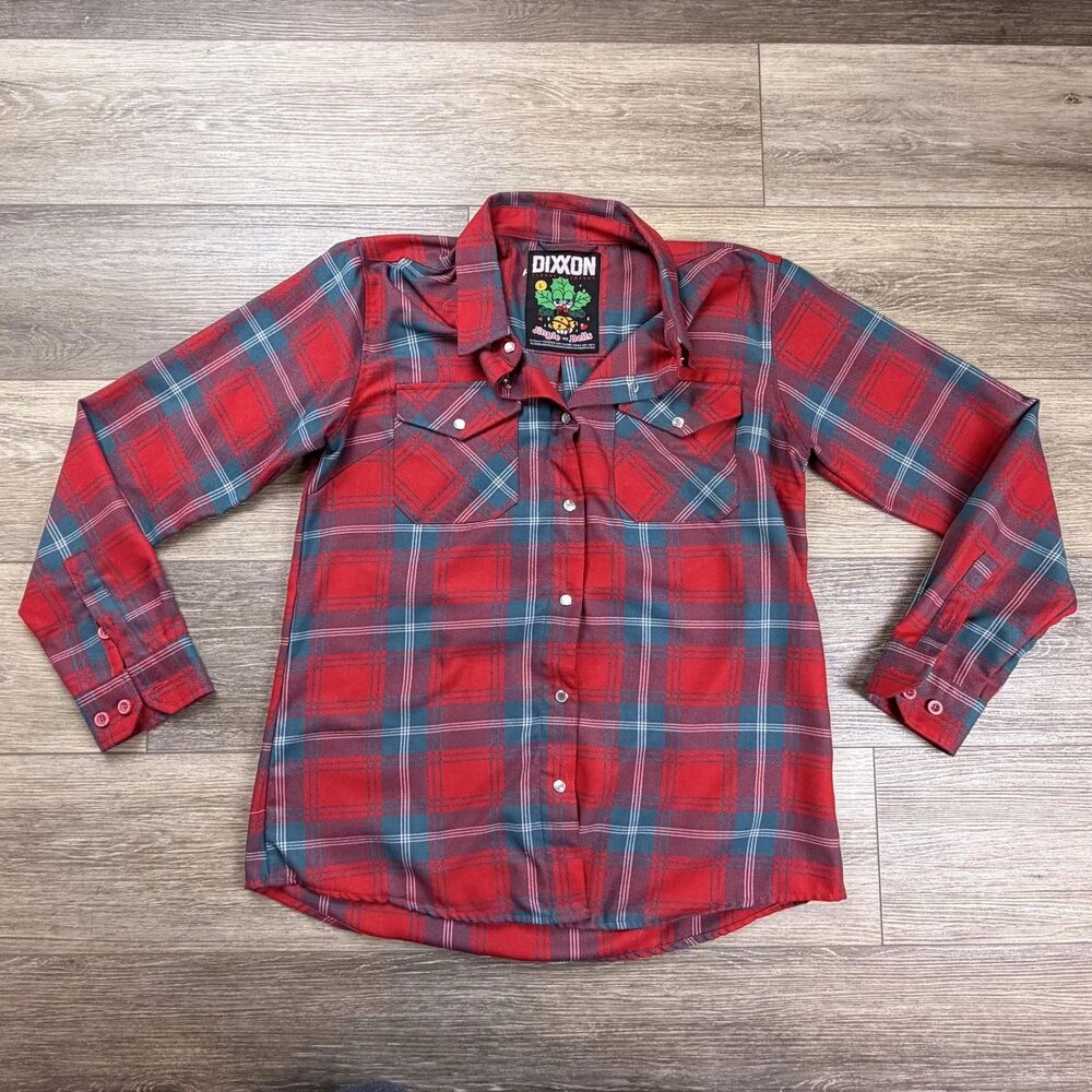 Dixxon Flannel Jingle My Bells Shirt Mens Large Red Plaid Button Up Long Sleeve